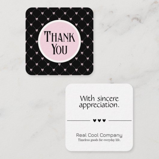 Pink & Black Bow Monogram Thank You Card Begleitkarte (Vorne/Hinten)