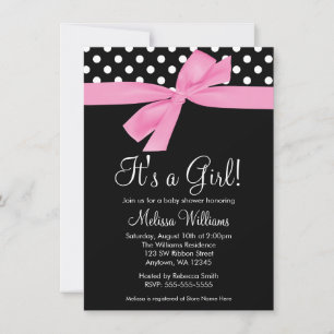 Pink Black Bow Polka Dot Baby Dusche Einladungen