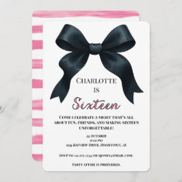 Pink Black Bow Sweet 16 Bday Einladung - Download