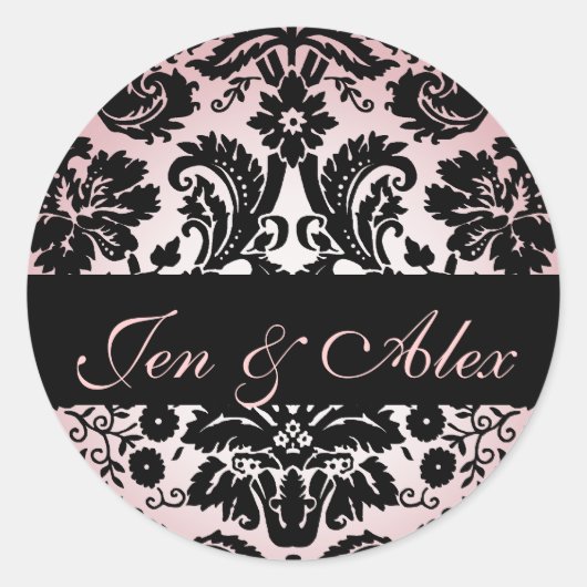 Pink Black Bride Groom Damask Hochzeitssemble Sieg Runder Aufkleber (Vorderseite)