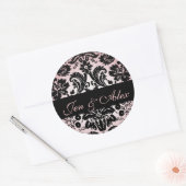 Pink Black Bride Groom Damask Hochzeitssemble Sieg Runder Aufkleber (Umschlag)