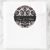 Pink Black Bride Groom Damask Hochzeitssemble Sieg Runder Aufkleber (Tasche)