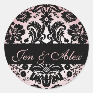 Pink Black Bride Groom Damask Hochzeitssemble Sieg Runder Aufkleber