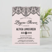 Pink & Black Brocade Lace Lingerie Dusche einladen Einladung (Stehend Vorderseite)