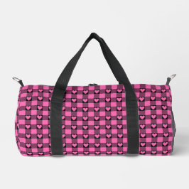 Pink Black Buffalo Heart Plaid Duffle Bag