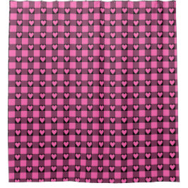 Pink Black Buffalo Heart Plaid Duschvorhang