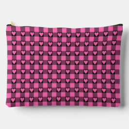 Pink Black Buffalo Heart Plaid Zubehörtasche
