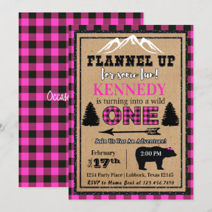 Pink Black Buffalo Kariert Girl Geburtstag Einladu Einladung