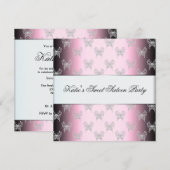 Pink Black Butterfly 16 . Geburtstag Party Einladung (Vorne/Hinten)