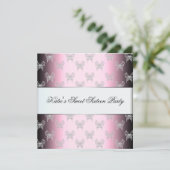 Pink Black Butterfly 16 . Geburtstag Party Einladung (Stehend Vorderseite)