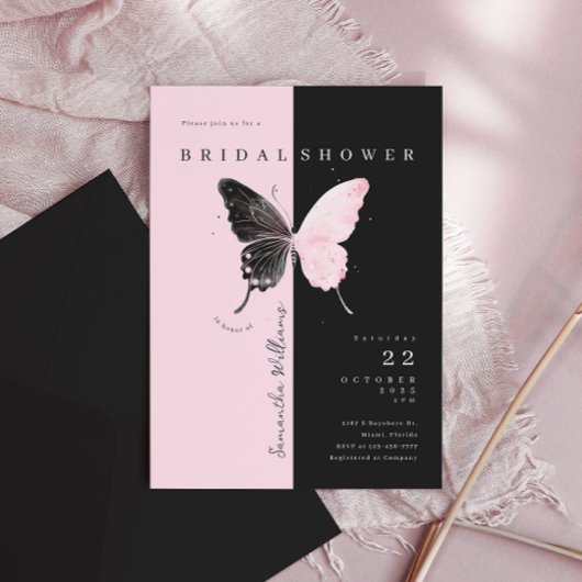 Pink Black Butterfly Bridal Dusche Einladung