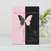 Pink Black Butterfly Bridal Dusche Einladung (Stehend Vorderseite)