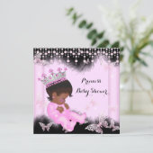 Pink Black Butterfly Princess Baby Shower Ethnic Einladung (Stehend Vorderseite)