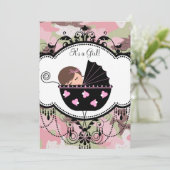 Pink Black Camouflage Baby Girl Dusche Einladungen (Stehend Vorderseite)