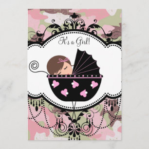 Pink Black Camouflage Baby Girl Dusche Einladungen