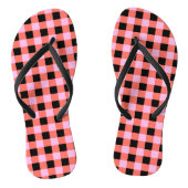 Pink Black Checkered Gingham Pattern Badesandalen (Fußbett)