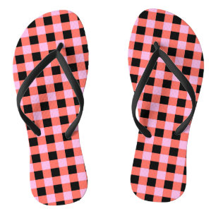 Pink Black Checkered Gingham Pattern Badesandalen