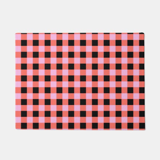 Pink Black Checkered Gingham Pattern Fußmatte (Vorderseite)