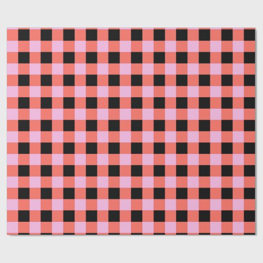 Pink Black Checkered Gingham Pattern Geschenkpapier (Flach)