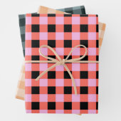 Pink Black Checkered Gingham Pattern Geschenkpapier Set (Beispiel)