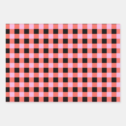 Pink Black Checkered Gingham Pattern Geschenkpapier Set (Vorderseite)