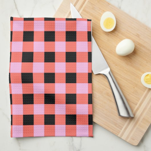 Pink Black Checkered Gingham Pattern Geschirrtuch (Viertel Falte)