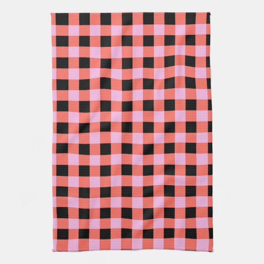 Pink Black Checkered Gingham Pattern Geschirrtuch (Vertikal)