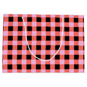 Pink Black Checkered Gingham Pattern Große Geschenktüte (Rückseite)