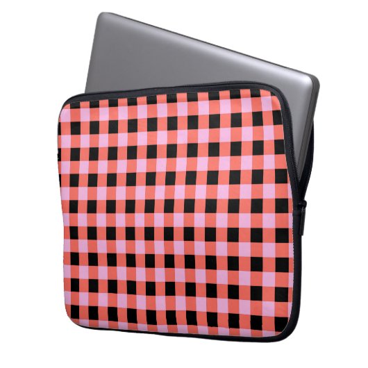 Pink Black Checkered Gingham Pattern Laptopschutzhülle (Vorderseite Links)
