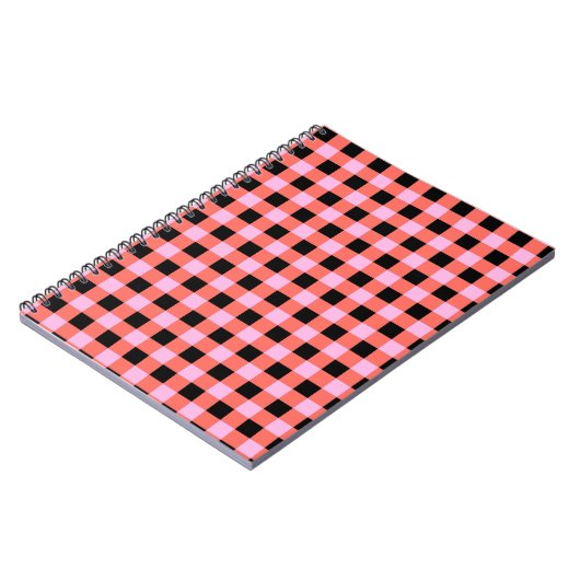 Pink Black Checkered Gingham Pattern Notizblock (Linke Seite)