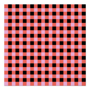 Pink Black Checkered Gingham Pattern Poster