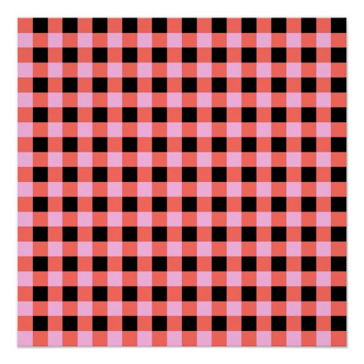 Pink Black Checkered Gingham Pattern Poster (Vorderseite)