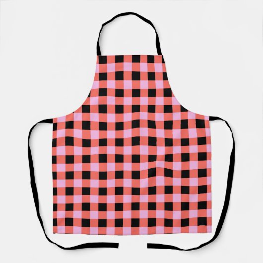 Pink Black Checkered Gingham Pattern Schürze (Vorderseite)