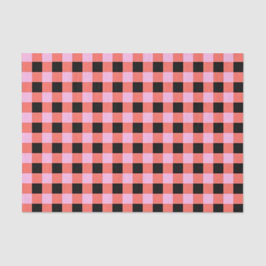 Pink Black Checkered Gingham Pattern Seidenpapier (Vorderseite)