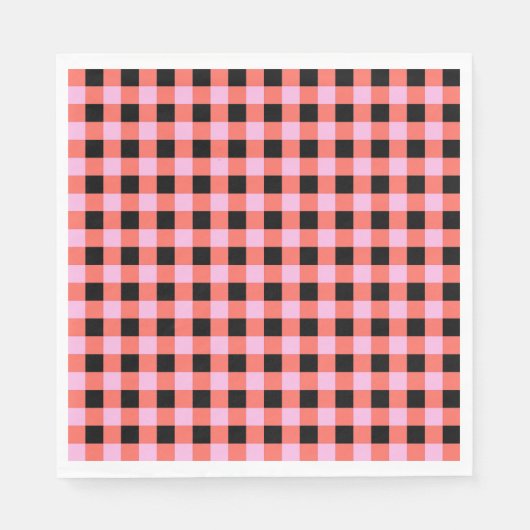 Pink Black Checkered Gingham Pattern Serviette (Vorderseite)