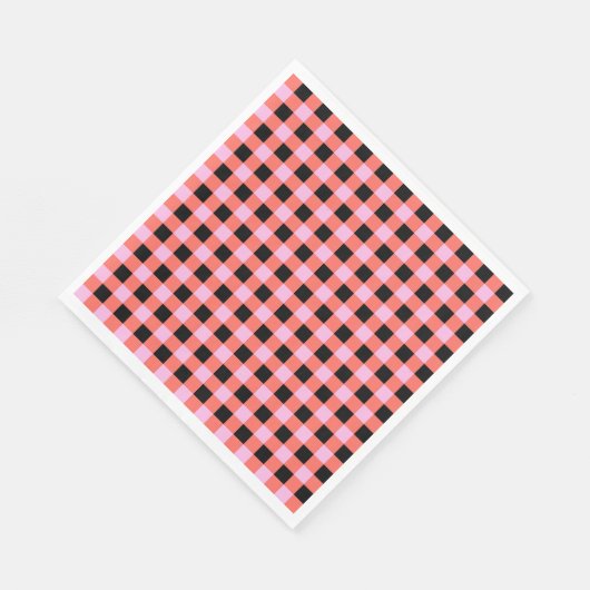 Pink Black Checkered Gingham Pattern Serviette (Ecke)