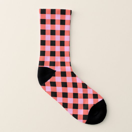 Pink Black Checkered Gingham Pattern Socken (Links - Innen)
