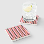 Pink Black Checkered Gingham Pattern Steinuntersetzer (Seitenansicht)