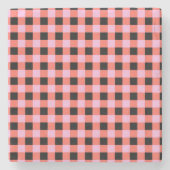 Pink Black Checkered Gingham Pattern Steinuntersetzer (Vorderseite)
