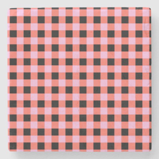Pink Black Checkered Gingham Pattern Steinuntersetzer (Vorderseite)