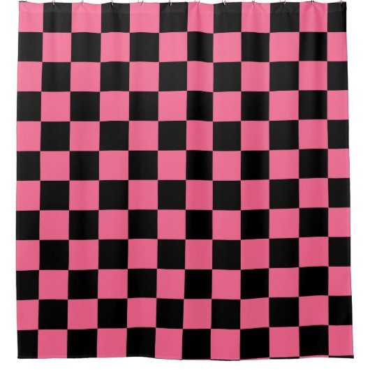 Pink Black Checkered Karo Pattern Duschvorhang (Vorderseite)