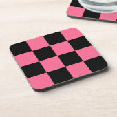 Pink Black Checkered Karo Pattern Getränkeuntersetzer (Linke Seite)
