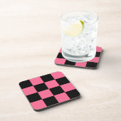 Pink Black Checkered Karo Pattern Getränkeuntersetzer (Rechte Seite)