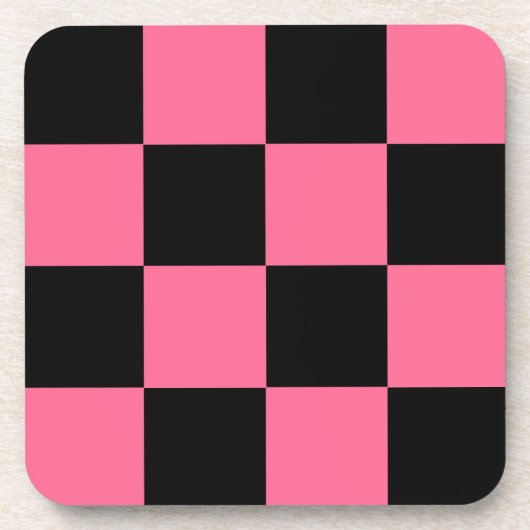 Pink Black Checkered Karo Pattern Getränkeuntersetzer (Vorderseite)