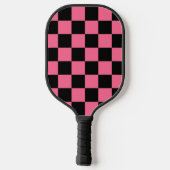 Pink Black Checkered Karo Pattern Pickleball Schläger (Rückseite)