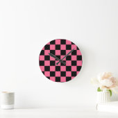 Pink Black Checkered Karo Pattern Runde Wanduhr (Zuhause)