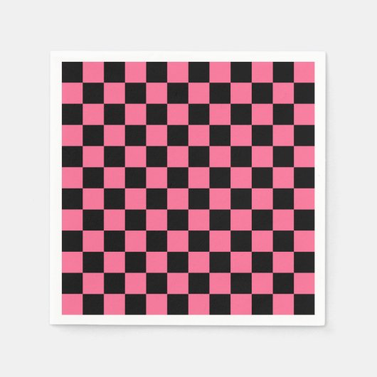 Pink Black Checkered Karo Pattern Serviette (Vorderseite)