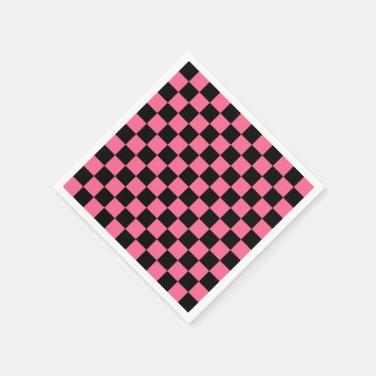 Pink Black Checkered Karo Pattern Serviette (Ecke)