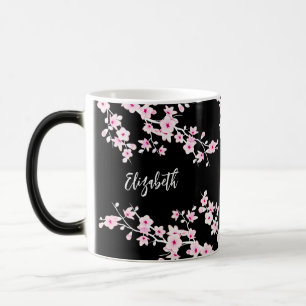 Pink Black Cherry Blossom Monogram Magic Tasse