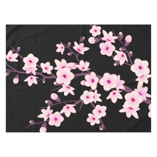 Pink Black Cherry Blossom und Gold Streifen Tischdecke (Vorderseite (Horizontal))